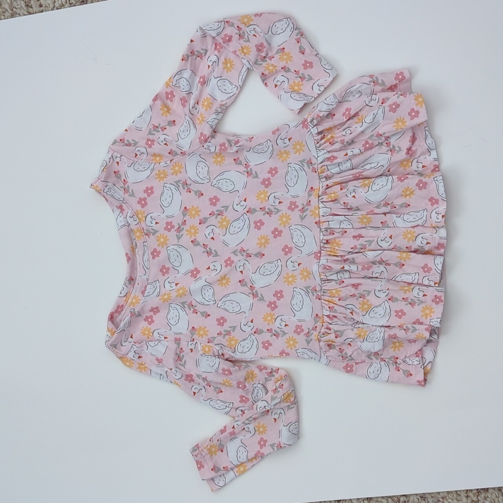 Posh Peanut Retired Print Gelsey Swan Ruffled Long Sleeve Shirt 2T